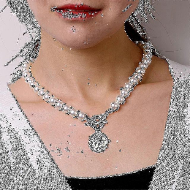 Elegant Pearl Choker Necklaces For Women Gold Coin Bow Knot Pendant Necklace Long Chain Jewelry Party Gifts---Product code 32593