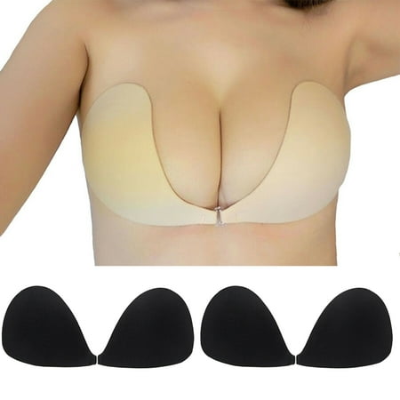 DODOING Push up Strapless Breathable Self Adhesive Plunge Bra Invisible Backless Sticky Bras 2 Pack