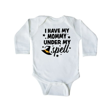 

Inktastic I Have My Mommy Under My Spell with Cute Witch Hat Gift Baby Boy or Baby Girl Long Sleeve Bodysuit
