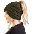 thumbnail image 1 of HSHDLDF Ponytail Messy Bun BeanieTail Women's Beanie Solid Ribbed Hat Cap, 1 of 6