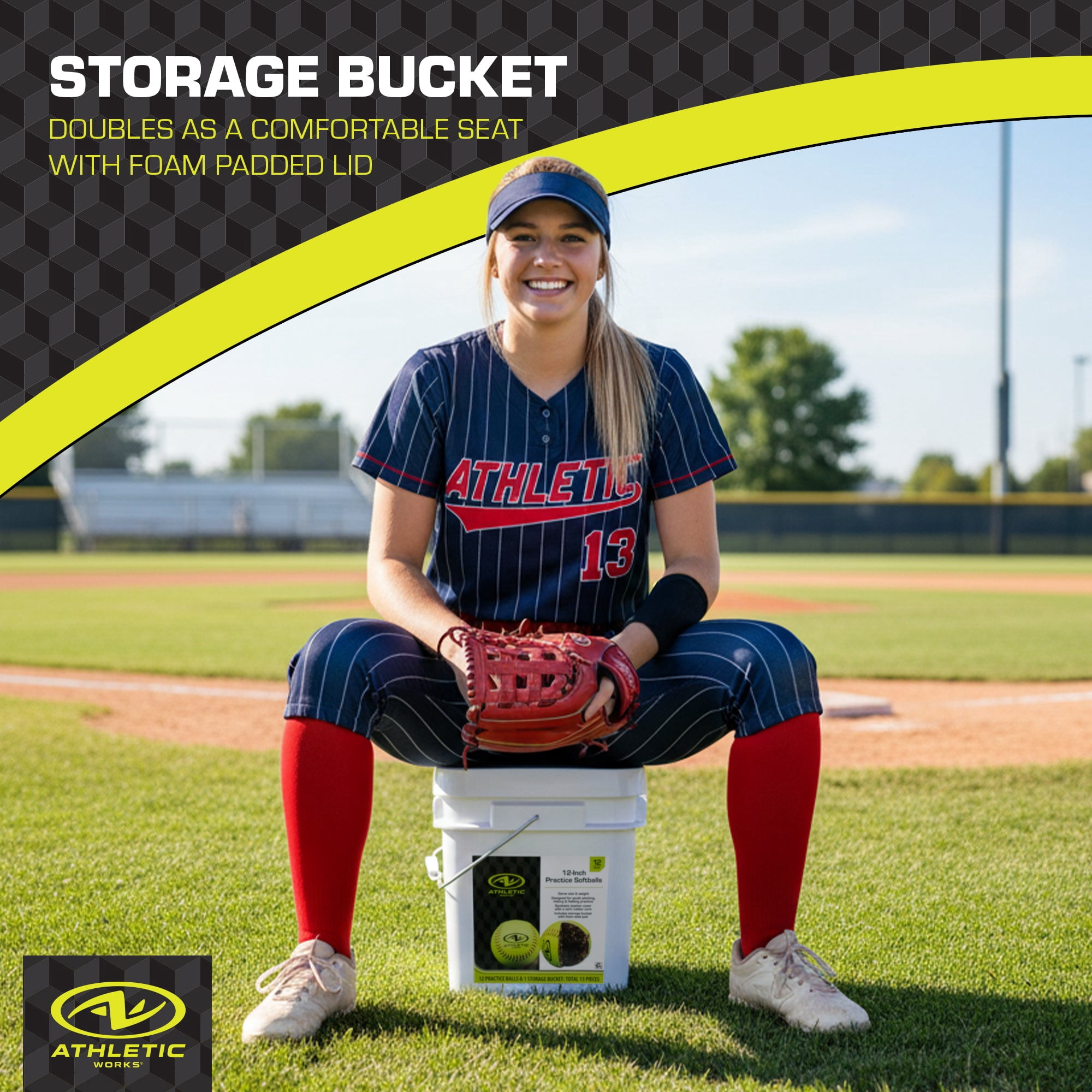 Athletic Works 12-inch Fastpitch Softball Bucket – 1 Dozen Leather Softballs in a Plastic Bucket