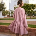 thumbnail image 6 of Women's Long Sleeve Button-Down Tiered Mini Dress with Stand Collar - Medium, Pink, 6 of 6
