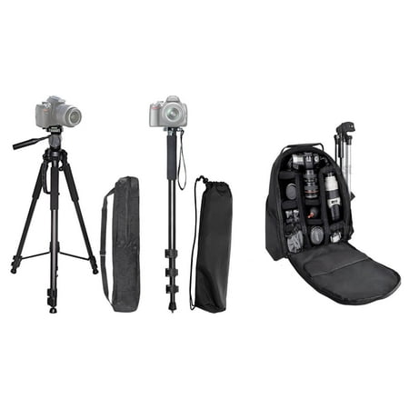 60 Inch Professional Camera Tripod + Pro Series 72 Inch Monopod w/ Quick Release + Padded Backpack For Canon Nikon Sony Samsung Olympus Panasonic Pentax & More + eCostConnection Cloth