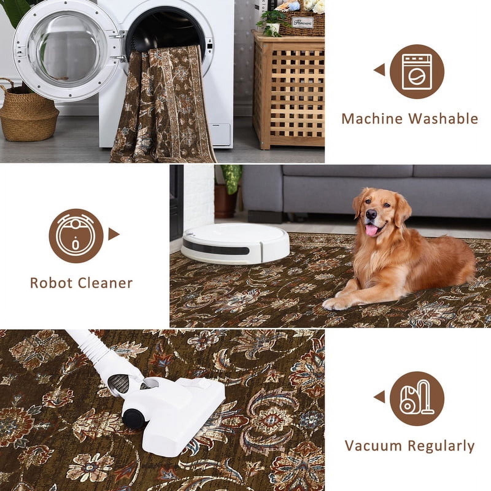 Area Rugs 5'x7' for Living Room Vintage Non Slip Washable Rugs for Dining Room Bedroom Indoor Rugs for Office Red Borwn