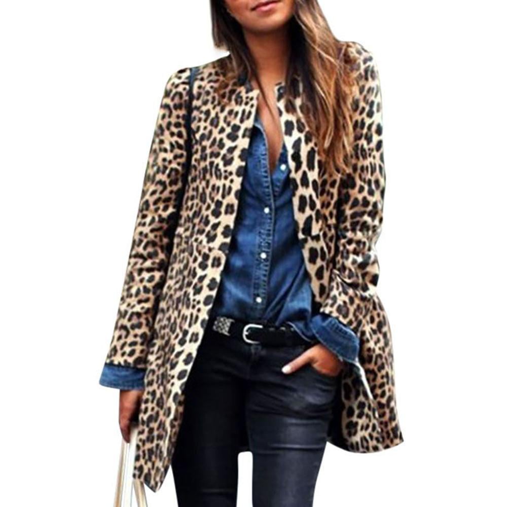 Women Chic Leopard Print Cozy Sweater Pockets Button Down Open Front Loose Knitted  Long Cardigan with Sleeves - Walmart.com