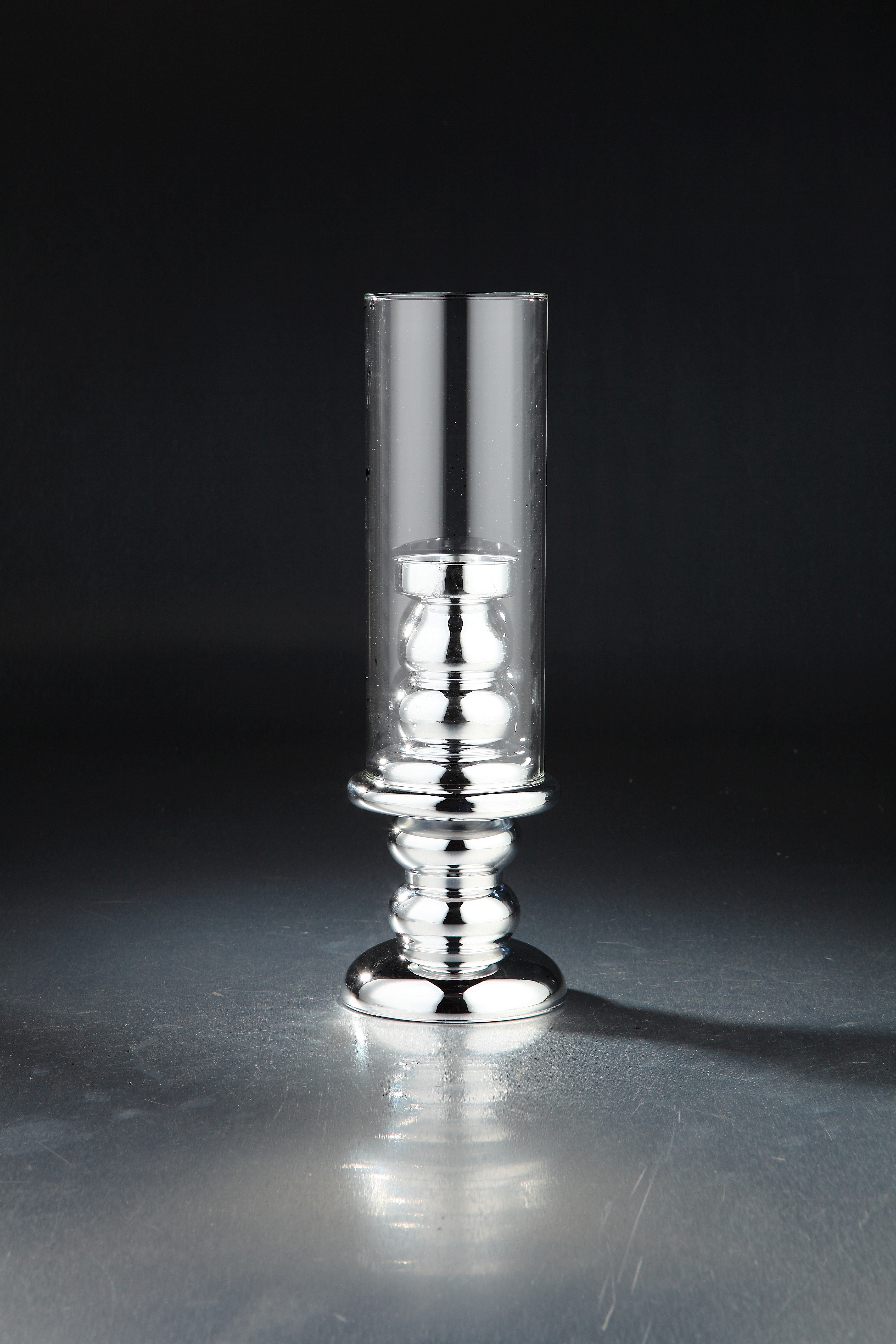 14" Silver and Clear Snifter Style Glass Candle Holder