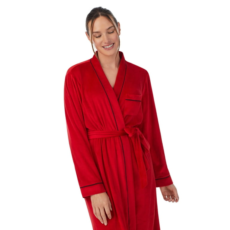 Aria Women's Knit Stretch Velour Long Sleeve Wrap Sleepwear Robe