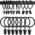 thumbnail image 1 of 100 anillos de cortina con clips de 1,5 pulgadas de diámetro interno, cortinas decorativas resistentes al óxido, compatibles con varillas de hasta 1,2 pulgadas, color negro, 1 of 7