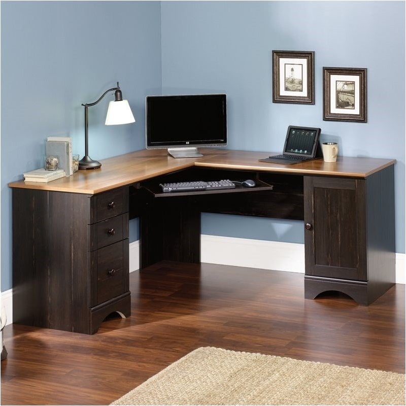 Pemberly Row Classic LShaped Home Office Computer Desk in Antiqued