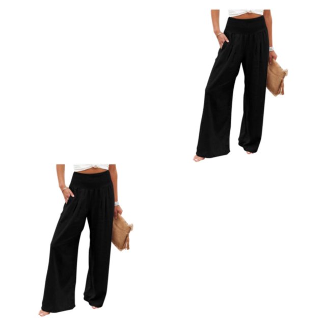 Sonducket Verano Primavera Pantalones Color sólido Largo Suelto Casual Pierna ancha Elástico Vintage De moda para Streetwear Negro XXL Negro XXL 2Conjunto