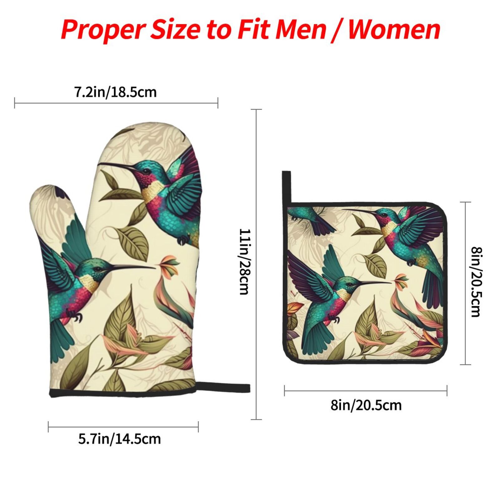 Hummingbird Art Vintage 4Pcs Oven Mitts and Pot Holders Sets Oven Kitchen Gloves Hot Pads for Cooking BBQ Baking Grilling