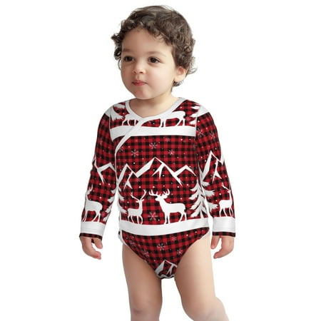 

Fotbe Christmas Buffalo Plaid Pattern Unisex-baby Long-sleeve Bodysuit Long Sleeve Bodysuits One-piece 100% Organic Cotton for Infant Baby Boys Unisex-18 Months