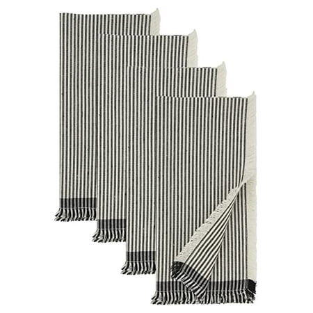 

Fennco Styles Stripe Design Cotton Cloth Napkins 20 W x 20 L Set of 4 - Black & White Woven Fringed Dinner Napkins for Home Décor Dining Table Banquet Family Gathering and Special Occasion