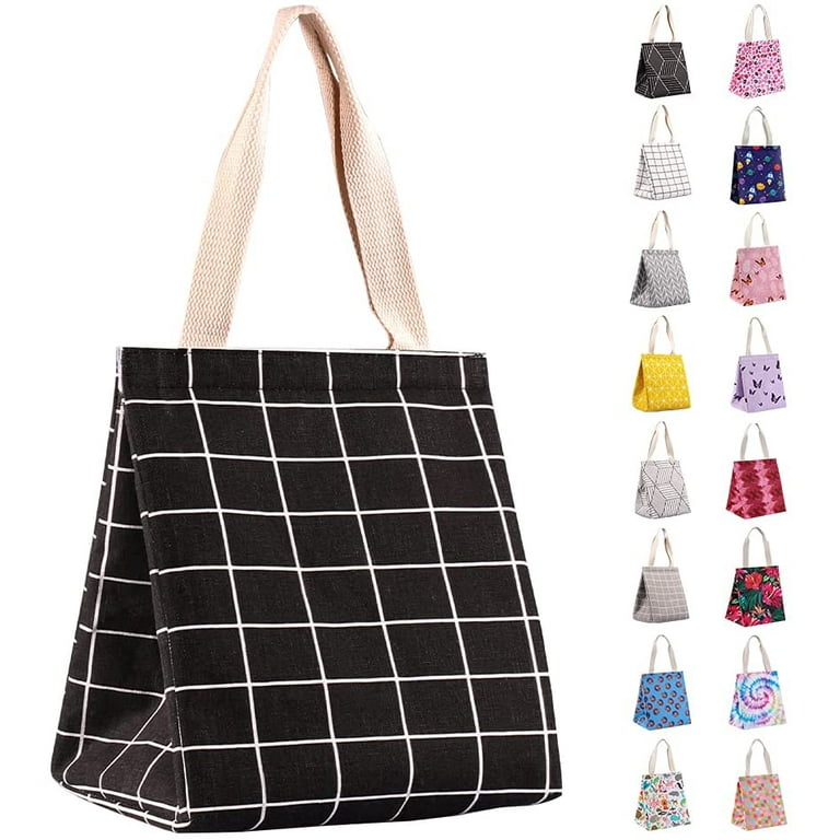 Lunch Bag Checkered Insulated Lunch Tote Bag Thermal Wide-Open Lunch Cooler  Box for Women Men Kids Adults 