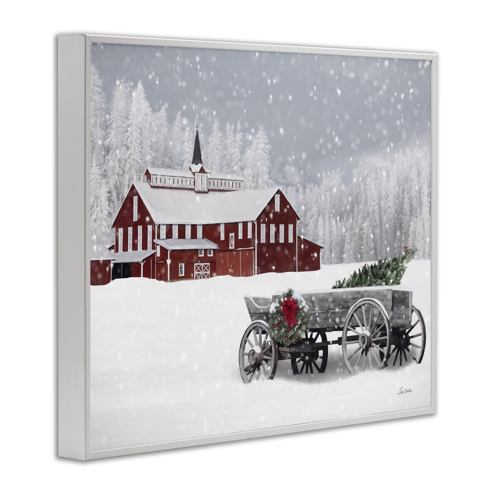 Stupell Industries Winter Wagon Scene Holiday Painting White Framed Art Print Wall Art, 14 x 11