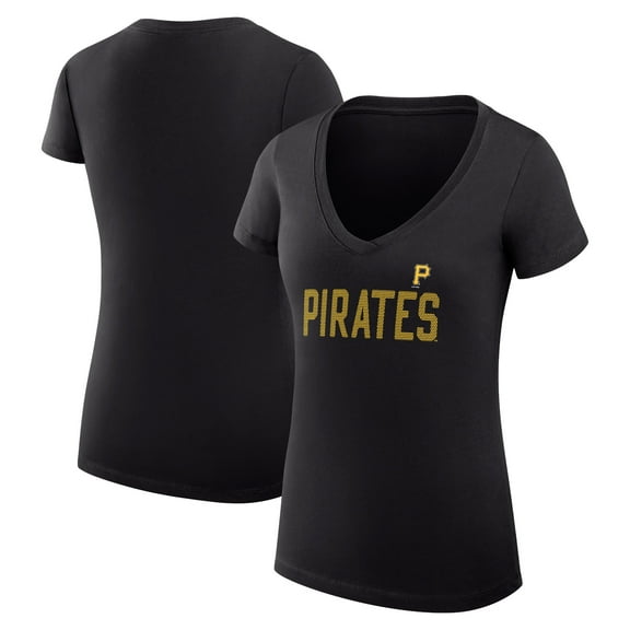 Women's G-III 4Her by Carl Banks Black Pittsburgh Pirates Super-Slim Fit Lightweight Dot Print V-Neck T-Shirt