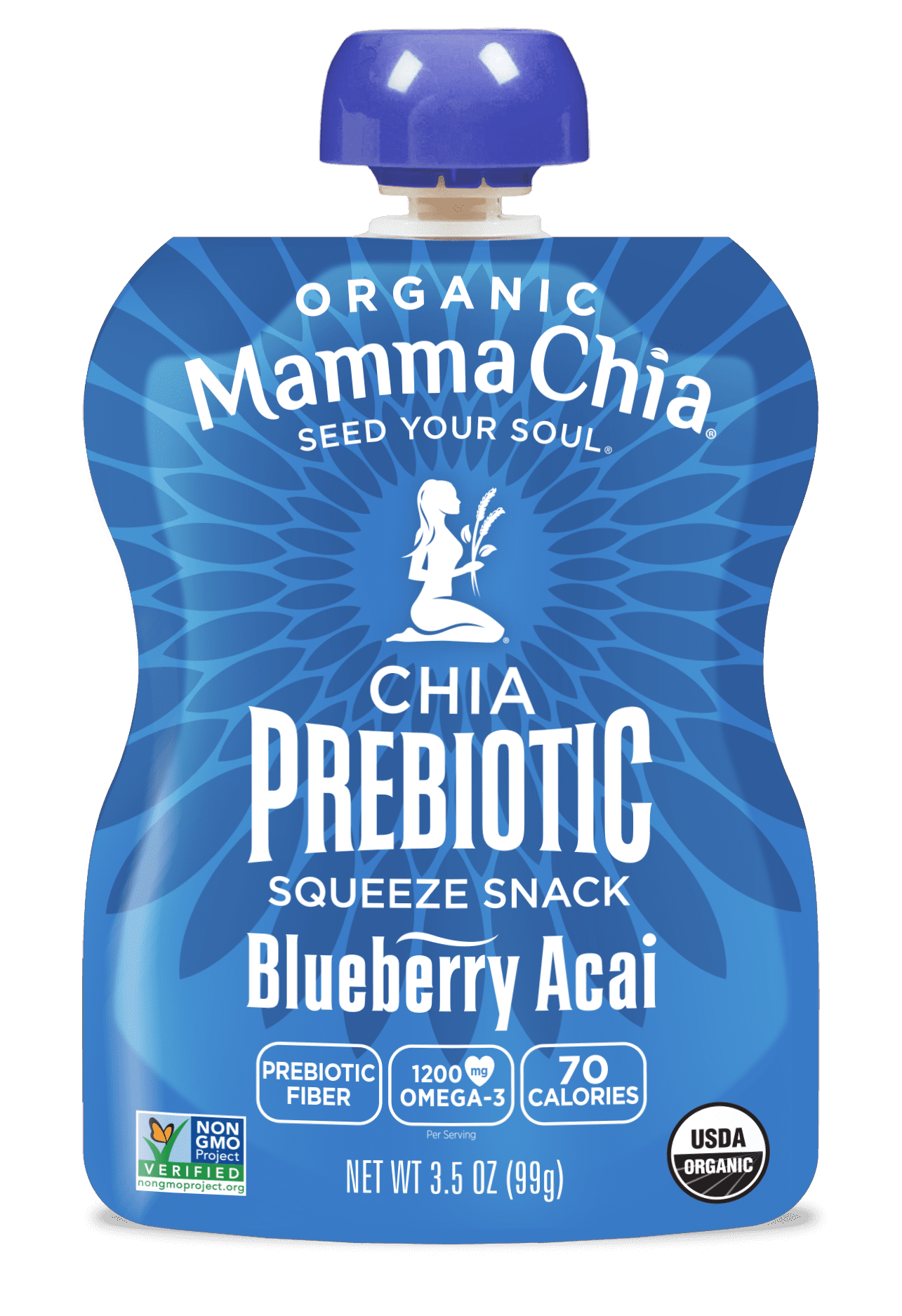 Mamma Chia Organic, Blueberry Acai Chia Prebiotic Squeeze, 3.5 oz, 24 Count Pouches 6 Boxes of 4