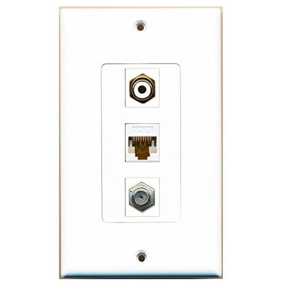 RiteAV - 1 Port RCA White and 1 Port Coax Cable TV- F-Type and 1 Port Cat6 Ethernet White Decorative Wall Plate Decorative