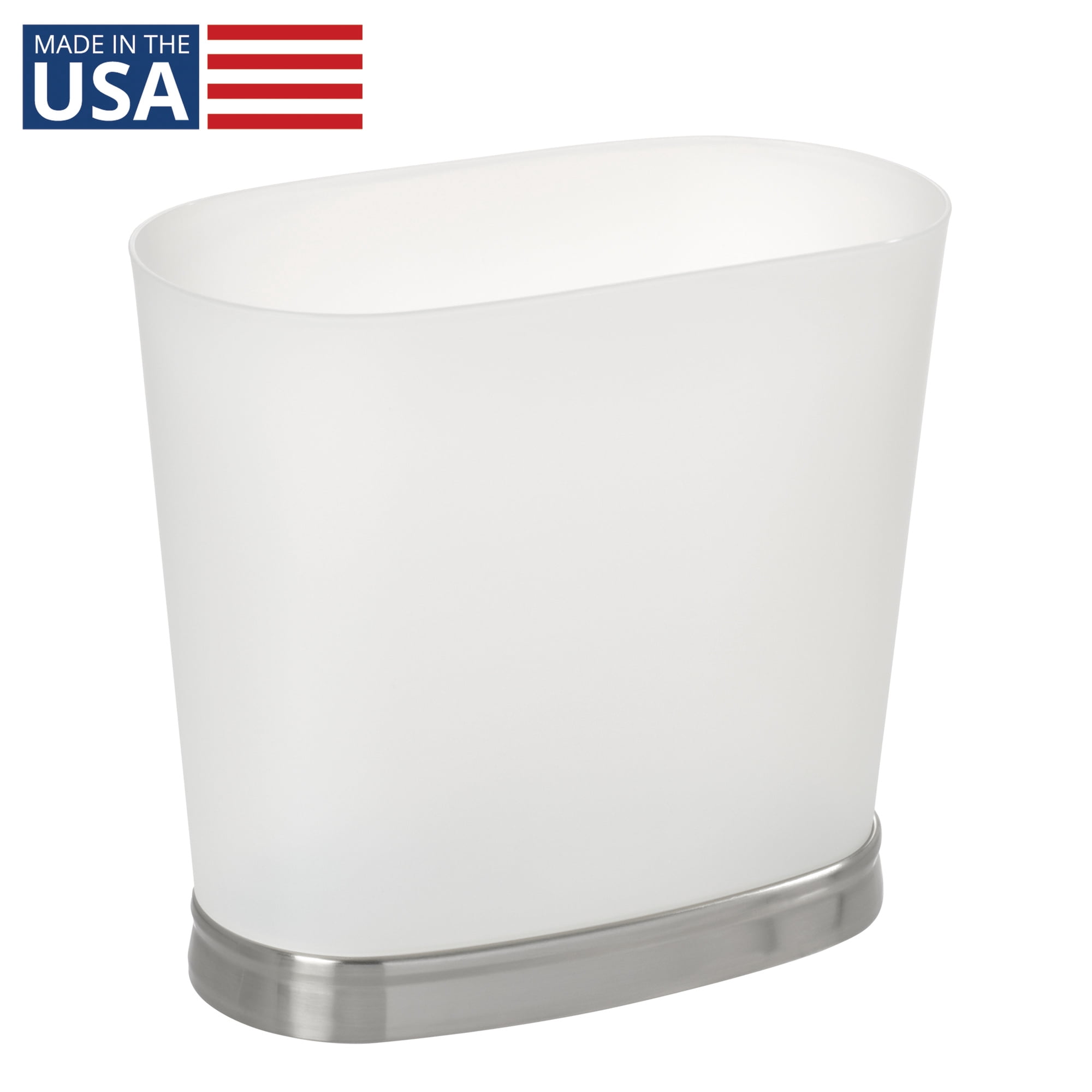 iDesign Gina Bathroom Trash Can, 3.2 Gallon Small Plastic Oval Open Top Garbage Bin, Made in USA, 2 Pack, Silver