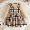 thumbnail image 2 of Duqingm Girls Clothes Ruffled Long Sleeve Top and Plaid Skirt 2PCS Set Fall Winter Girls Outfits Size 9Months-3Years (Beige,18-24 Months), 2 of 7