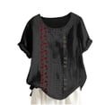 thumbnail image 1 of Blusas de Manga Corta para las Mujeres Impreso Cómodo Suelto Botón Corte Cerradura Casual Cuello Redondo Superior, 1 of 4