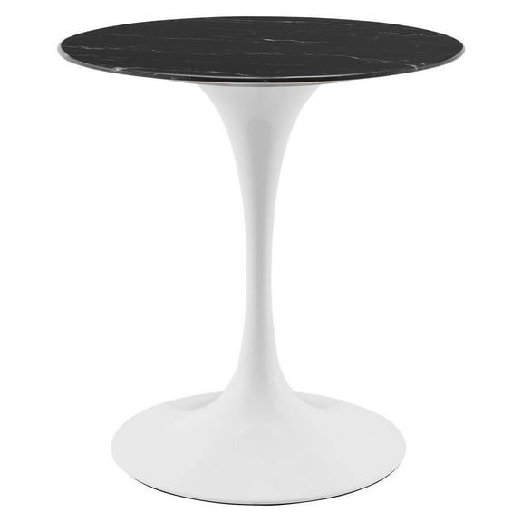 28 inch Dining Table, Round, Black White, Artificial Marble, Metal Steel, Modern Contemporary Mid-Century, Kitchen Room Cafe Bistro Restaurant Hospitality