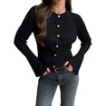thumbnail image 2 of Chandail Tendance pour Femmes Col Rond Côtelé Crop Bell Manches Longues Ouvert Chemise Automne Noir G, 2 of 8