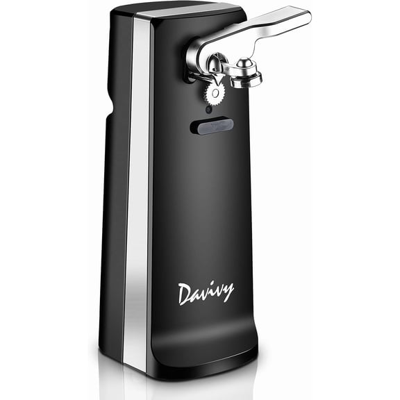 Davivy Electric Can Opener Stainless Steel Tall Automatic Can Opener Knife Sharpener & Bottle Opener (Black)