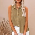 thumbnail image 2 of FAVIPT Plus Size Linen Shirts for Women Sleeveless V Neck Soft Tops Gauze Collared Solid Color Tunic Tees Casual Fashion Summer 2025 Blouses Khaki,S, 2 of 7