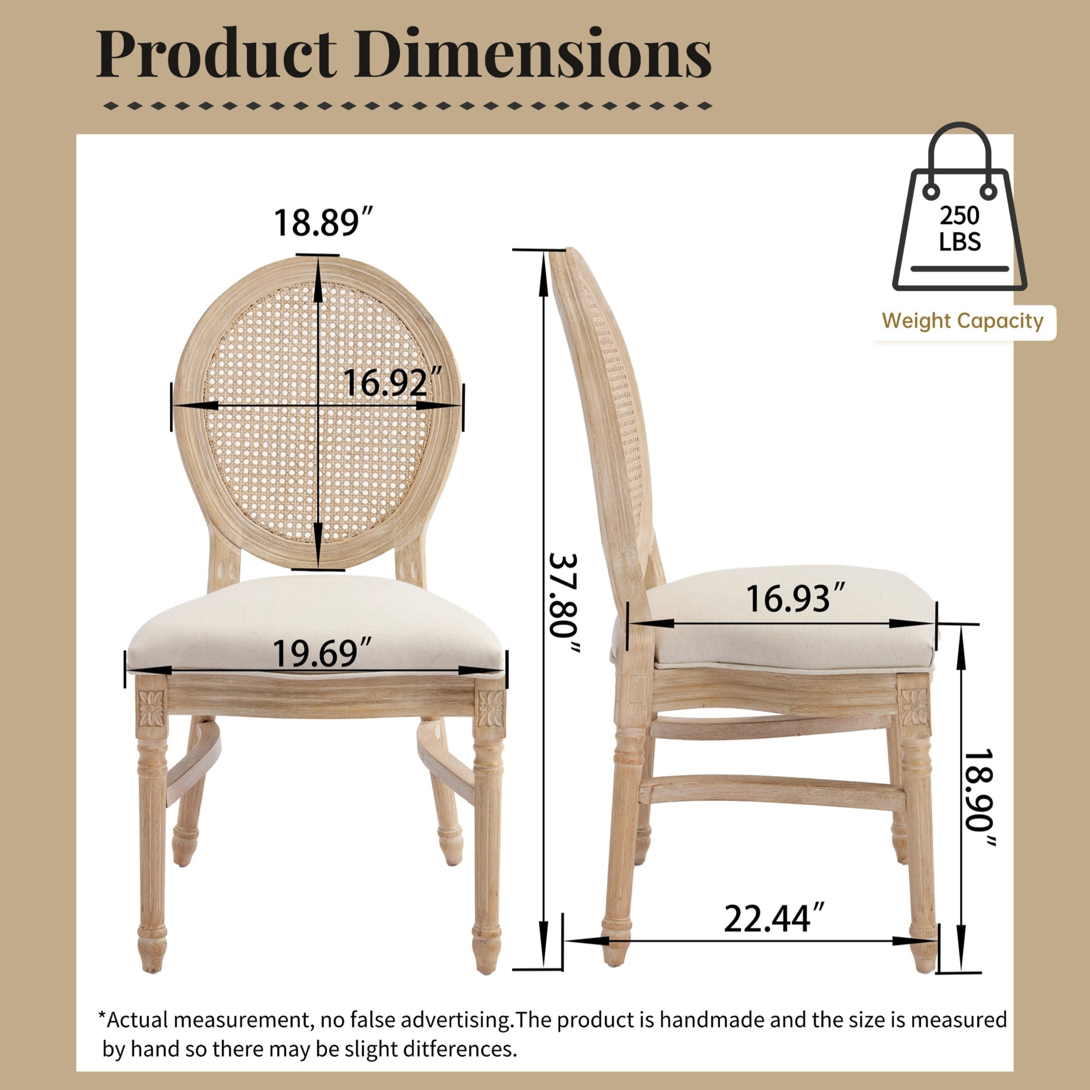 Noble House French Country Stackable Dining Chairs with Natural Rattan Back and Carved Wood Legs, Beige, Set of 2