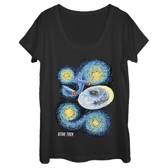 Women's Star Trek Starry Night USS Enterprise  Scoop Neck Black Large