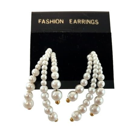 Pearl Vintage Pierced Earrings - White Beaded Faux Pearl Spray Pierced Earrings 1 1/2