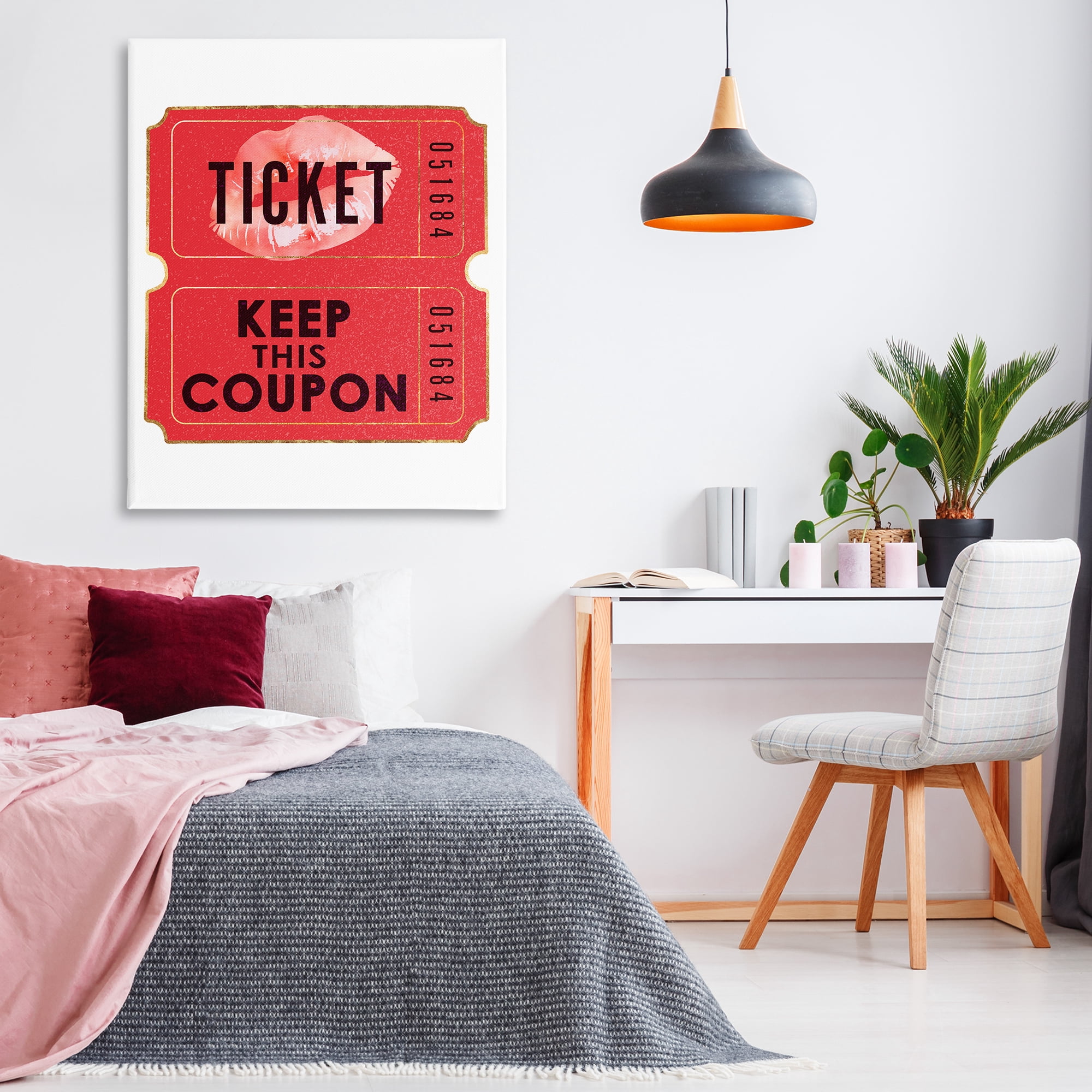 Stupell Industries Glam Kiss Ticket Novelty Painting Gallery Wrapped Canvas Art Print Wall Art, 36 x 48