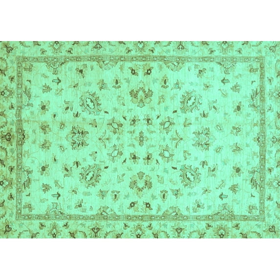 Ahgly Company Indoor Rectangle Oriental Turquoise Blue Traditional Area Rugs, 7' x 9'