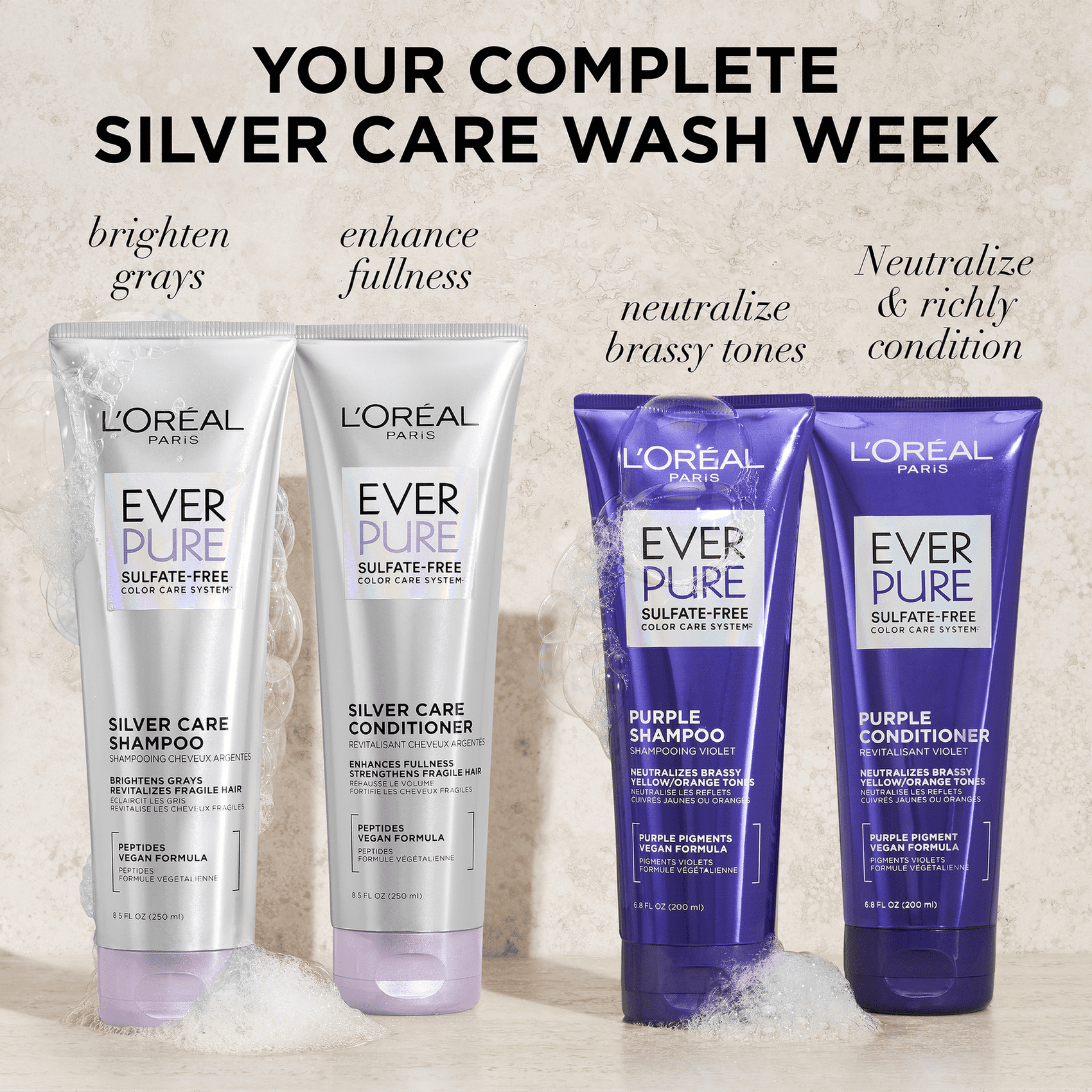 L'Oreal Paris Ever Pure Silver Care Color Protection Shampoo, Peptides, All Hair Types, 8.5 fl oz