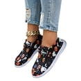 thumbnail image 6 of Womens Holiday Theme Daily Walking Footwear Halloween Ghost Pumpkin Print Elastic Lace Up Flat Canvas Shoes Black 39, 6 of 7