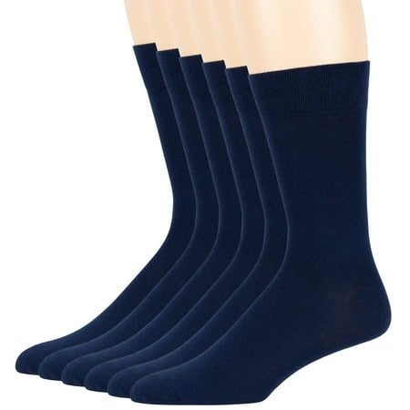 Mens Cotton Casual Dress Crew Socks, Dark Navy, Large 10-13, 6 Pack