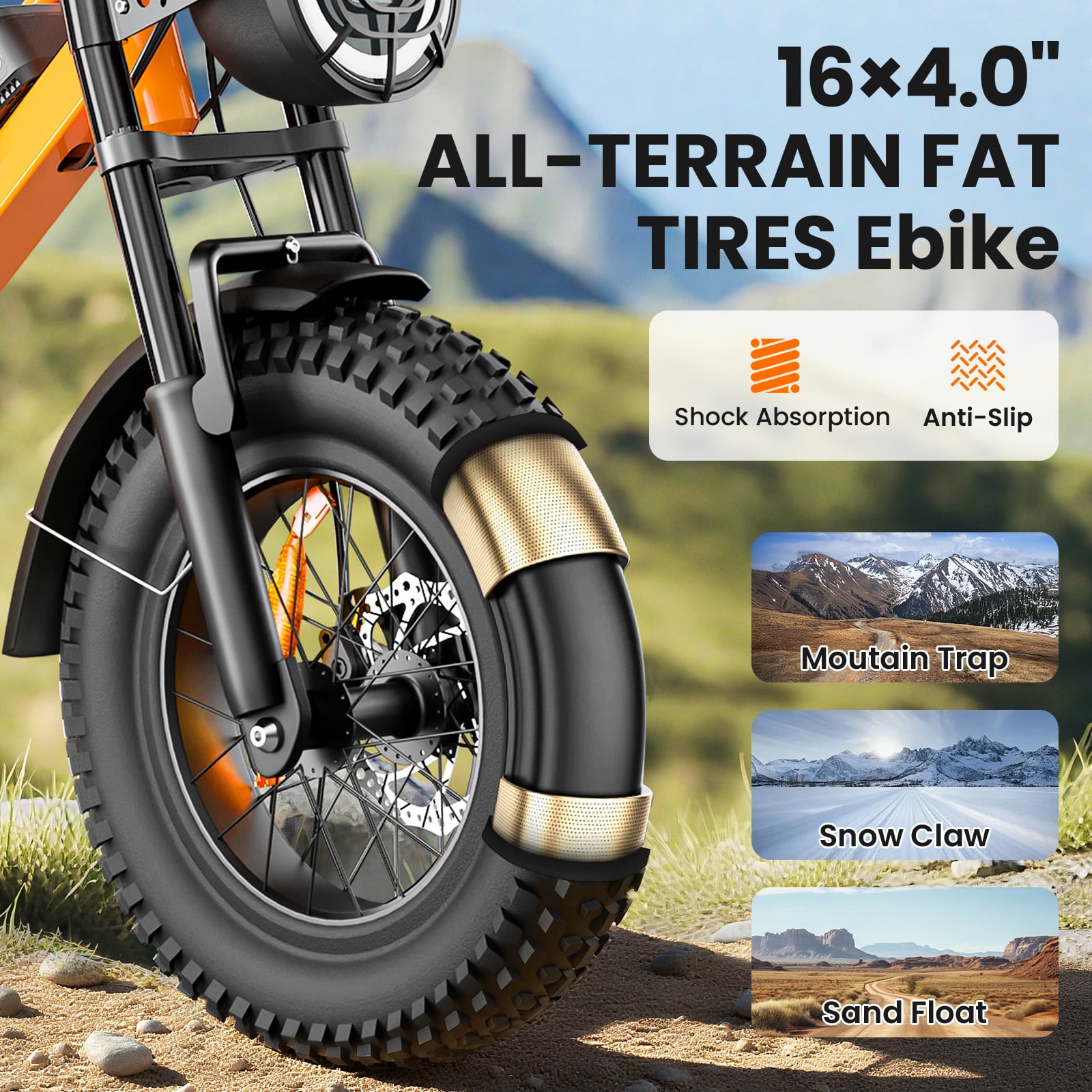 Spacewalk 16" Fat Tire Ebike, 750W, 21.7MPH, 48V/15AH Battery, 4 Shock Absorbers, Compact for Riders Under 5'2" & Teens.