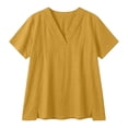 thumbnail image 4 of IWRICH Linen V Neck T Shirts for Women Summer Casual Short Sleeve Tunic Tops Comfy Solid Color Loose Fit Basic Tees Yellow XL, 4 of 4