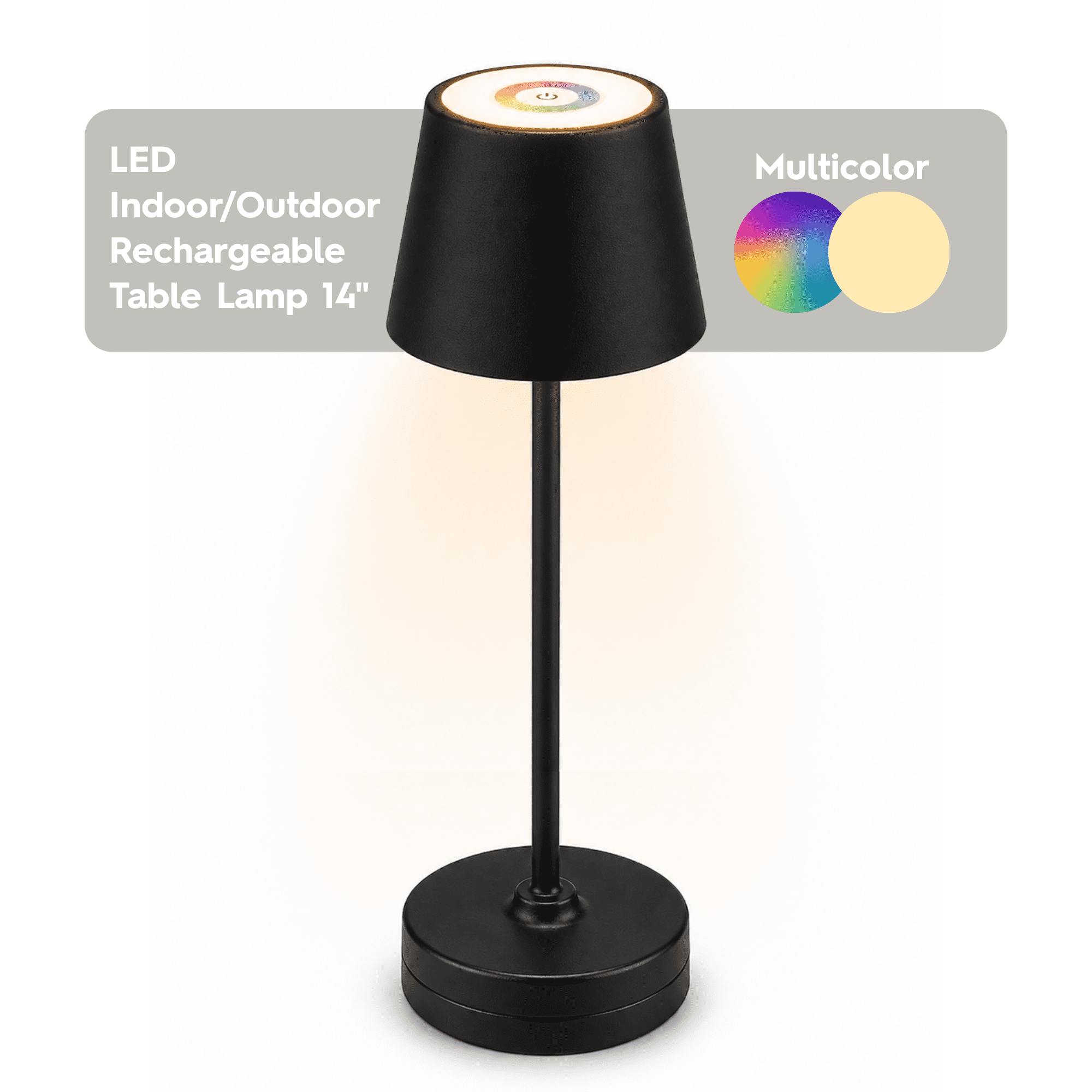 Better Homes & Gardens 14 Inch Rechargeable Color-Changing Table Lamp, Black, Indoor/Outdoor, Indoor-Only Charging Base
