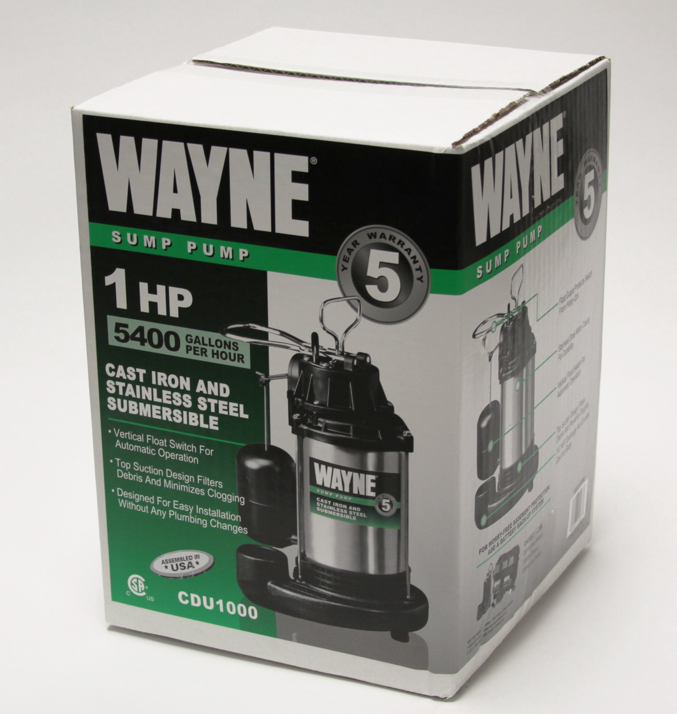 WAYNE 1 HP Submersible Sump Pump With Vertical Float Switch - Cast Iron/Stainless Steel