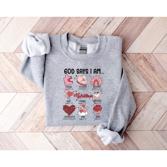 Valentines Day God Says I Am Strong Sweatshirt, Valentines Sweatshirt Religious Saying, Valentines Shirts For Christian, Trendy Heart Shirt All Size S-5Xl
