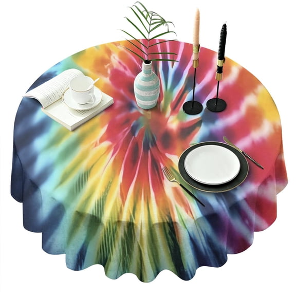 Colorful Tie Dye Pattern Round Tablecloth 60"x60",Wrinkle Wipeable Table Cloth for Kitchen Dining Room Picnic Patio Party