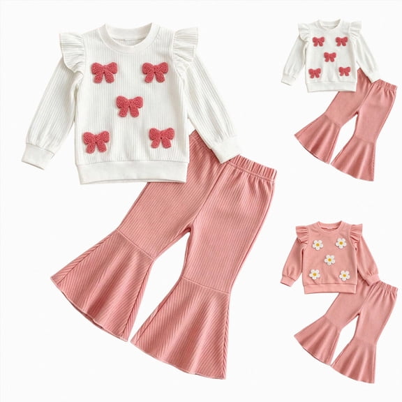 CAUYDY 12 18 24 Months 3T 4T 5T Newborn Girl Fall Winter Autumn Clothes Baby Long Sleeved Shirt Pants 2Pcs Cute Set Preemie Coming Home Outfit Sizes 18-24 Months,White