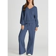 thumbnail image 4 of DOKOTOO Sweatsuits for Women 2 Piece Outfits Oversized Casual V Neck Sweatshirt with Wide Leg Sweatpants Tracksuit Jogger Set, 4 of 8