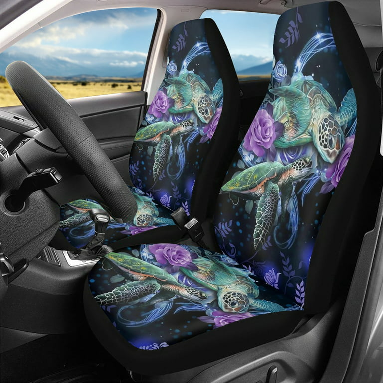 Xoenoiee 2 Pack Car Seat Cover Front Seats Only, Sea Turtle Flower