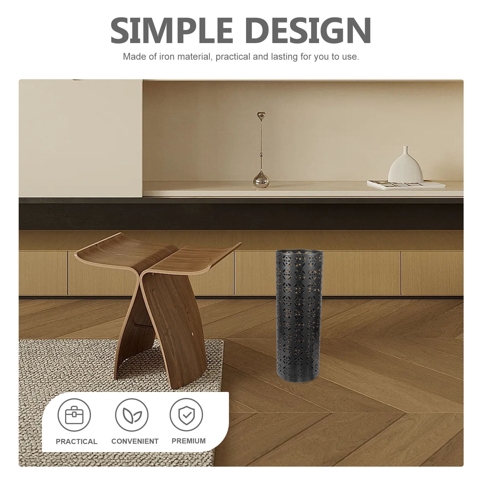WORGEOUS Round Metal Umbrella Stand for Entryway, Iron Storage Bucket for Umbrellas and Accessories Organizer