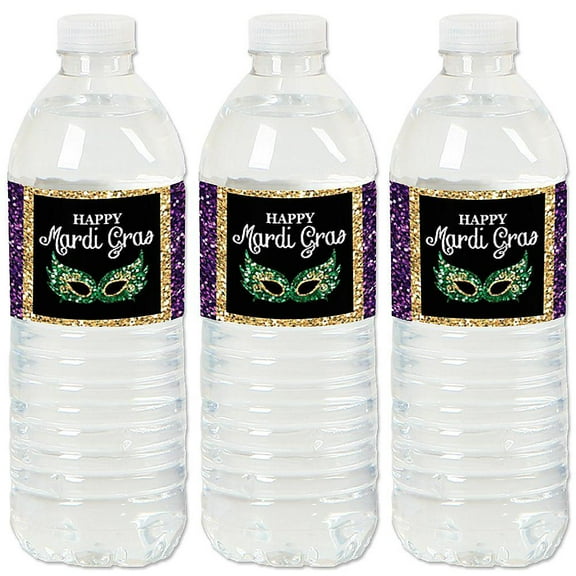 Big Dot of Happiness Mardi Gras - Masquerade Party Water Bottle Sticker Labels - Set of 20
