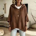 thumbnail image 5 of Women's Plus Size Hooded Knit Sweater Oversized V Neck 3/4 Batwing Sleeve Drawstring Hoodies Loose Tunic Pullover Winter Layering Tops Brown, 5 of 5