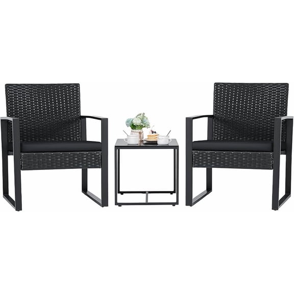 Pieces Outdoor Patio Wicker Furniture Set, Modern Rattan Chair Conversation Sets with Coffee Table for Yard and Bistro